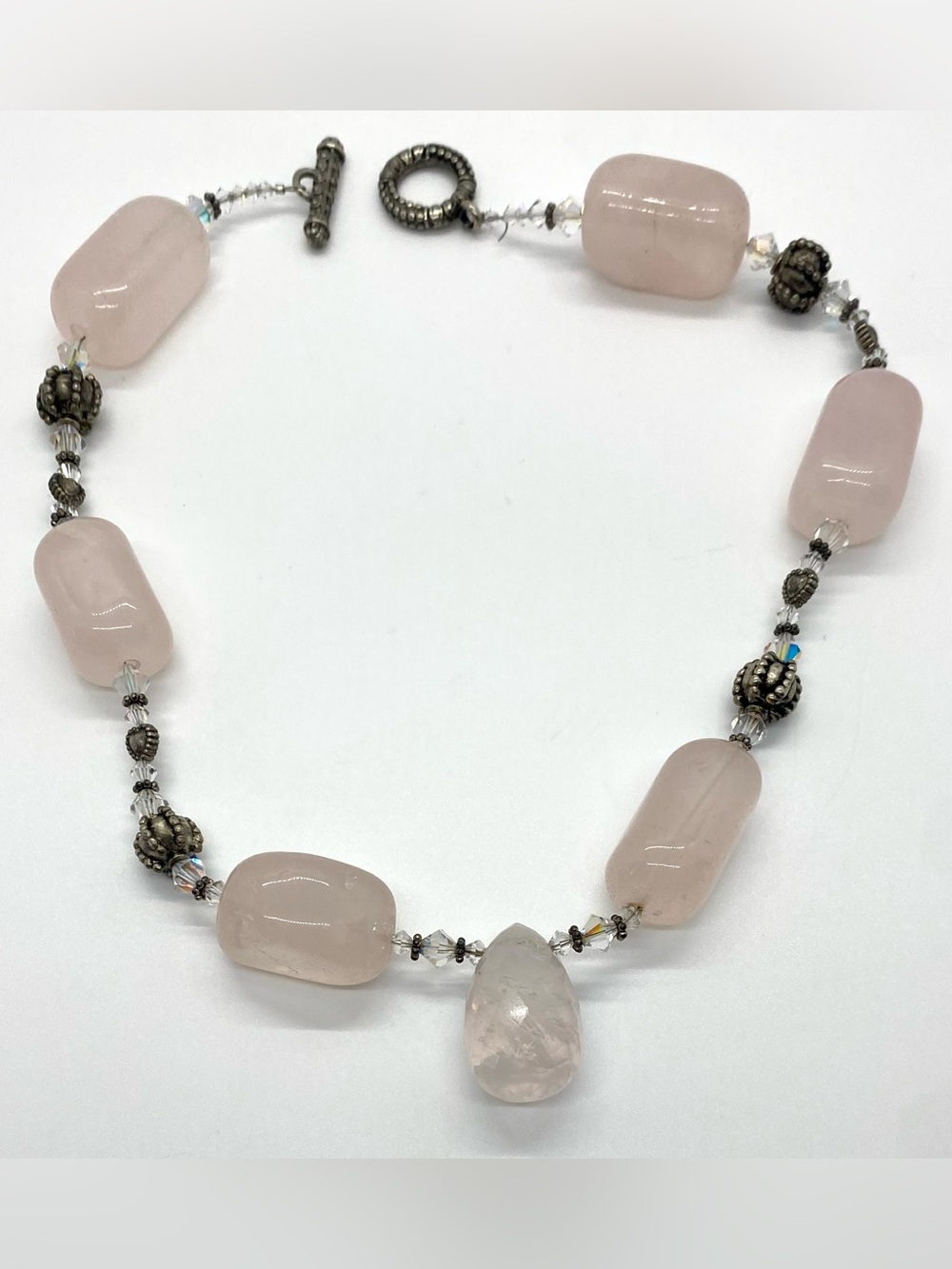 Pink Rose Quartz Beaded Necklace Boho Chunky Summer Coastal Beach Eclectic - Picture 8 of 10